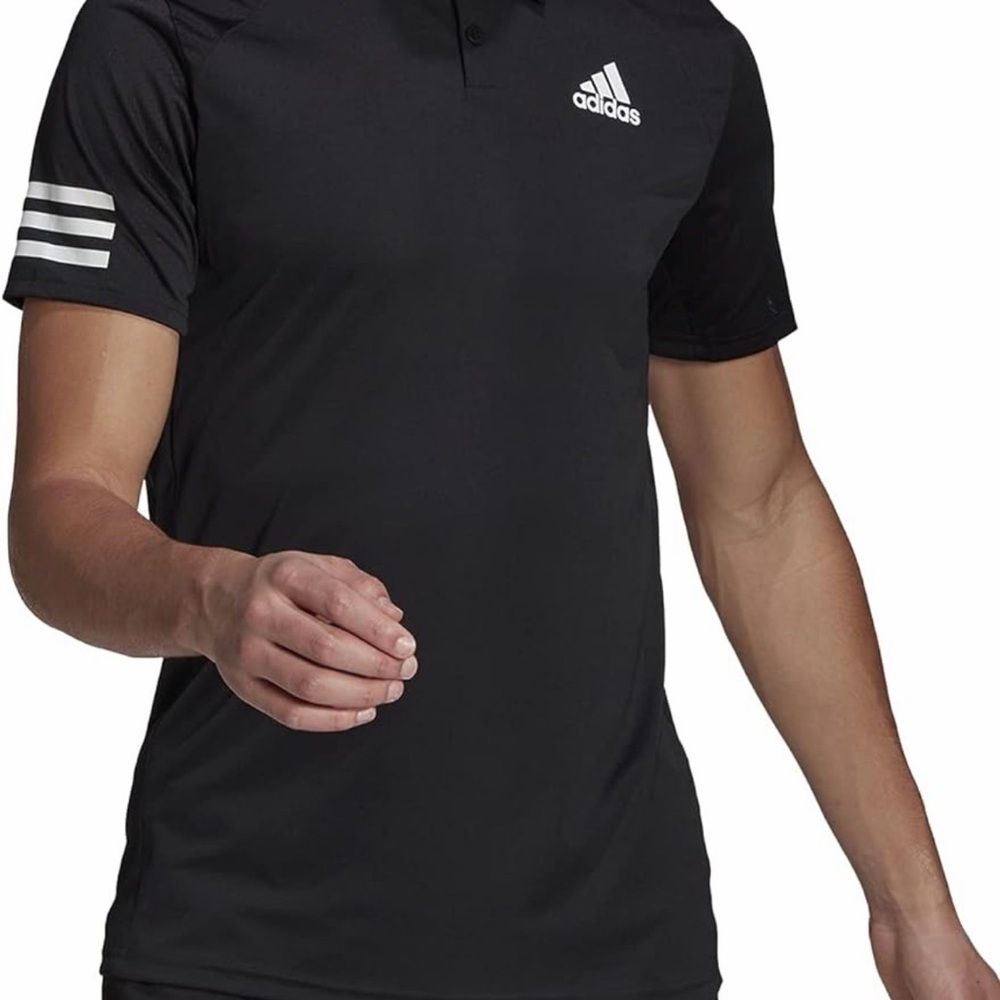 adidas Men’s Black Polo with White Logo and Sleeve Stripes
